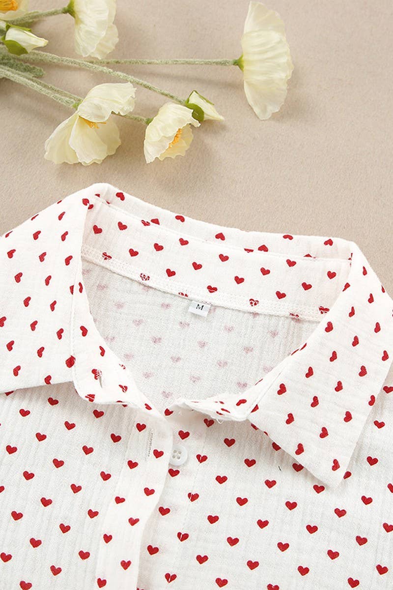 White CWSPJ0069_LONG SLEEVED SHIRT WITH BUTTONS SHORTS PAJAMAS SET for wholesale on Faire9