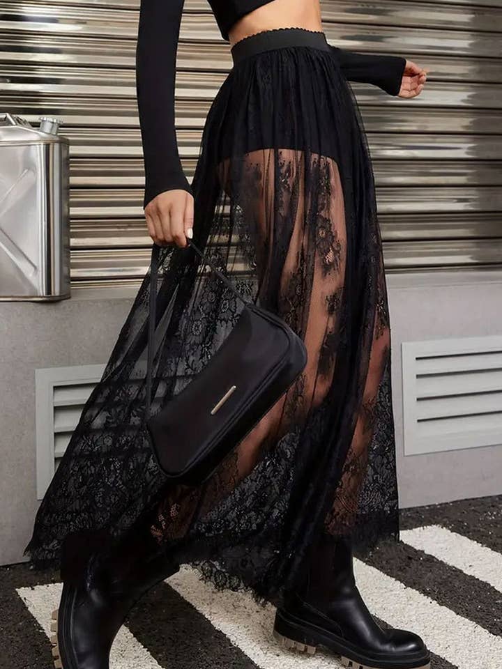 NINEXIS - Wholesale Skirt - Women's - CWBLS0167_LACE SEE-THROUGH SEXY SKIRT