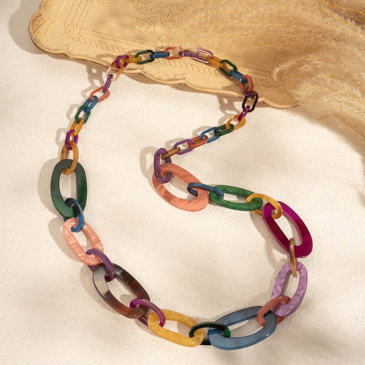COSMOS - Wholesale Link & Chain Necklace - Bohemian Chic Long Gradient Links Resin Necklace2