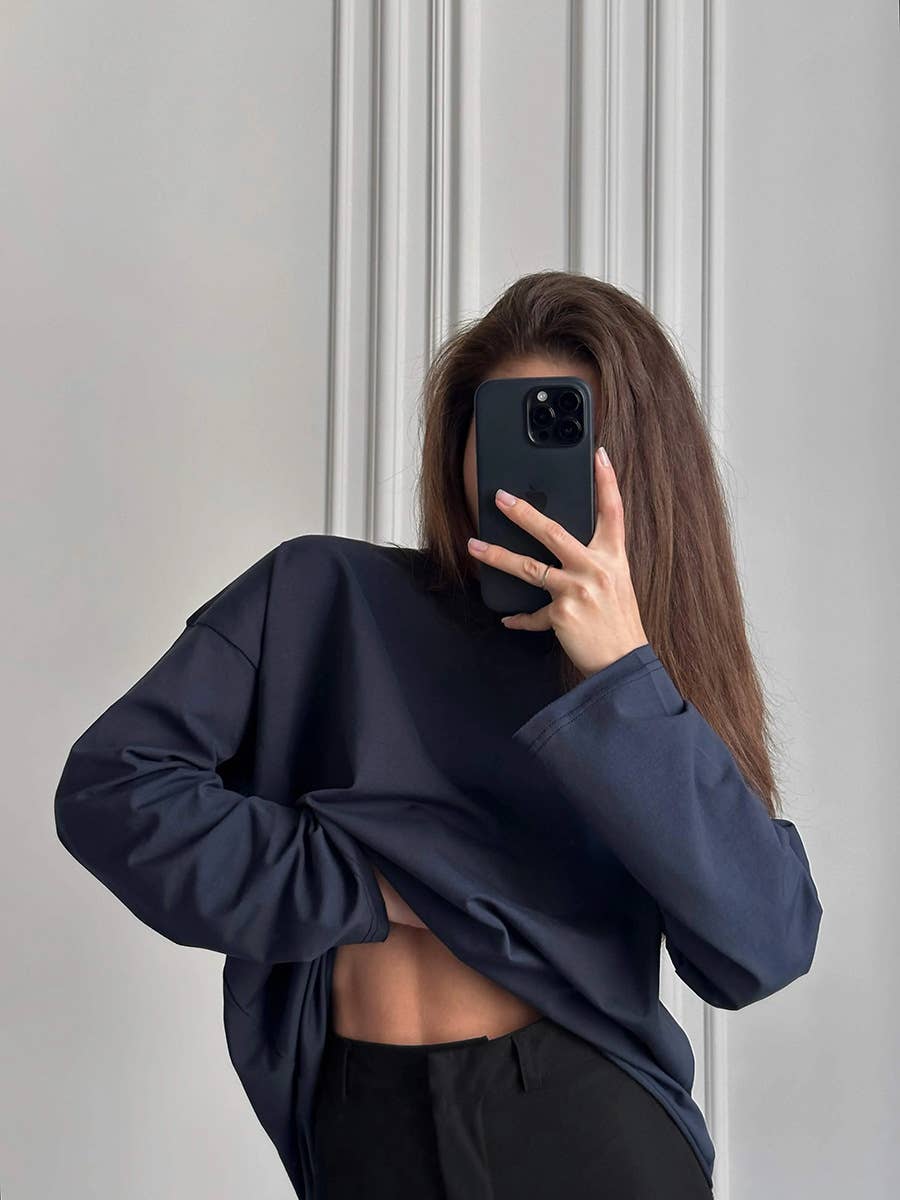 Rosa Clothing - Wholesale T-Shirt - Women's - Oversized long sleeve cotton t-shirt women tee14