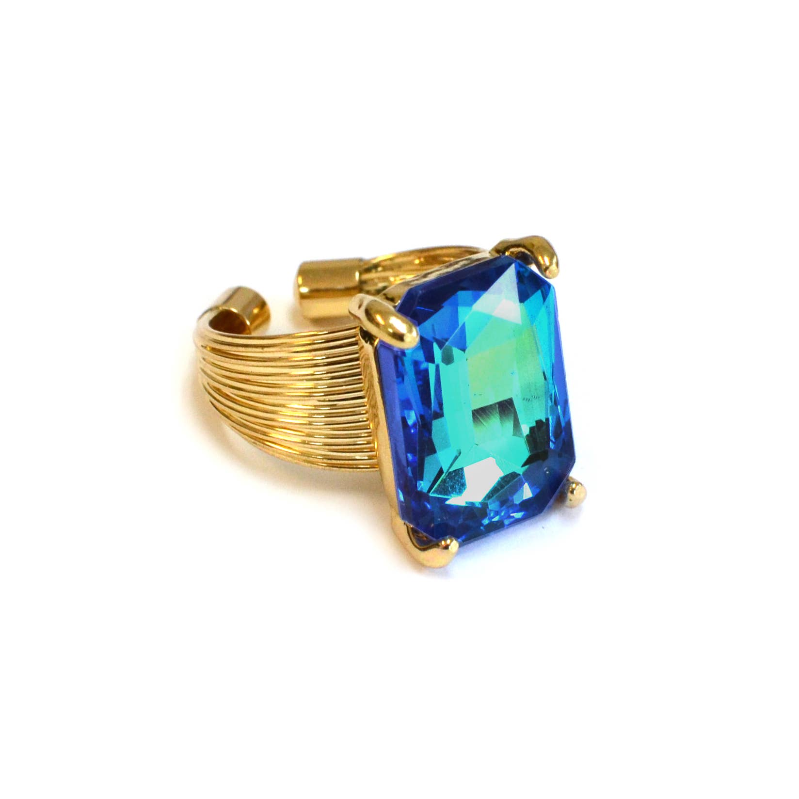 StarryNYC - Wholesale Cocktail/Statement Ring - Square Glass Cushion Cut Cocktail Adjustable Wire Ring12