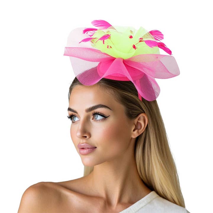 AKA Schwesternschaft Rosa Grün Rüschen Feder Fascinator für den Großhandel von PinktownUSA