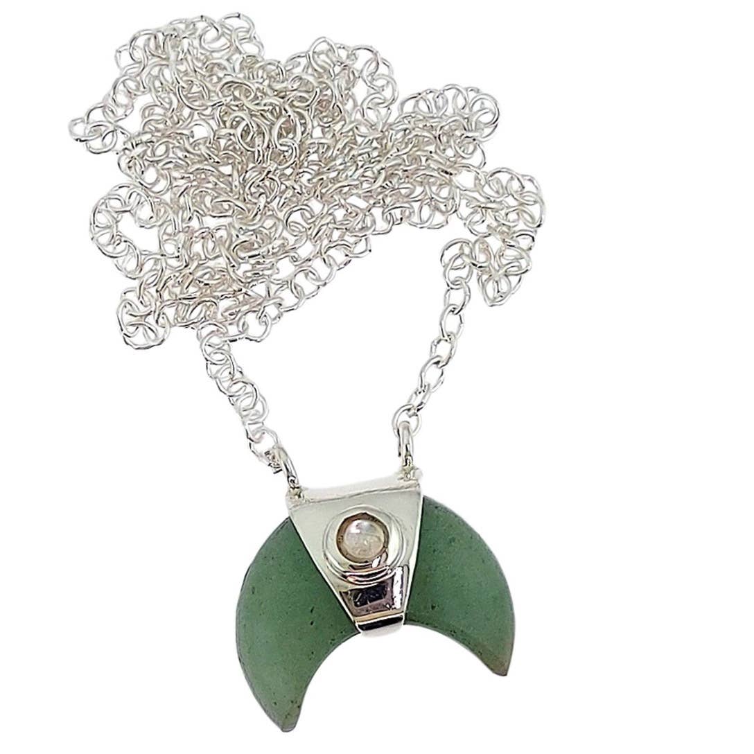 Crystal Earth Sterling - Wholesale Pendant/Charm Necklace - Crescent Moon Sterling Necklace  - Jade & Rainbow Mn2