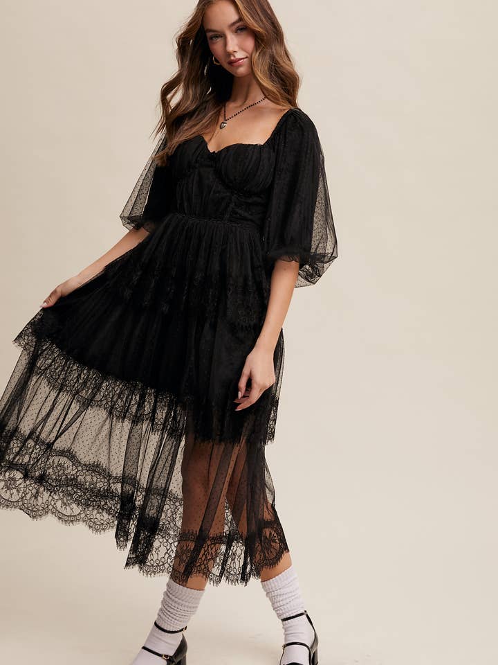 Romantisk spetsklänning i midilängd för wholesale av Listicle