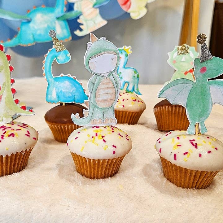 E.Gilbert Illustrations – wholesale Cake/cupcake topper – Dinosaur Cupcake toppers2