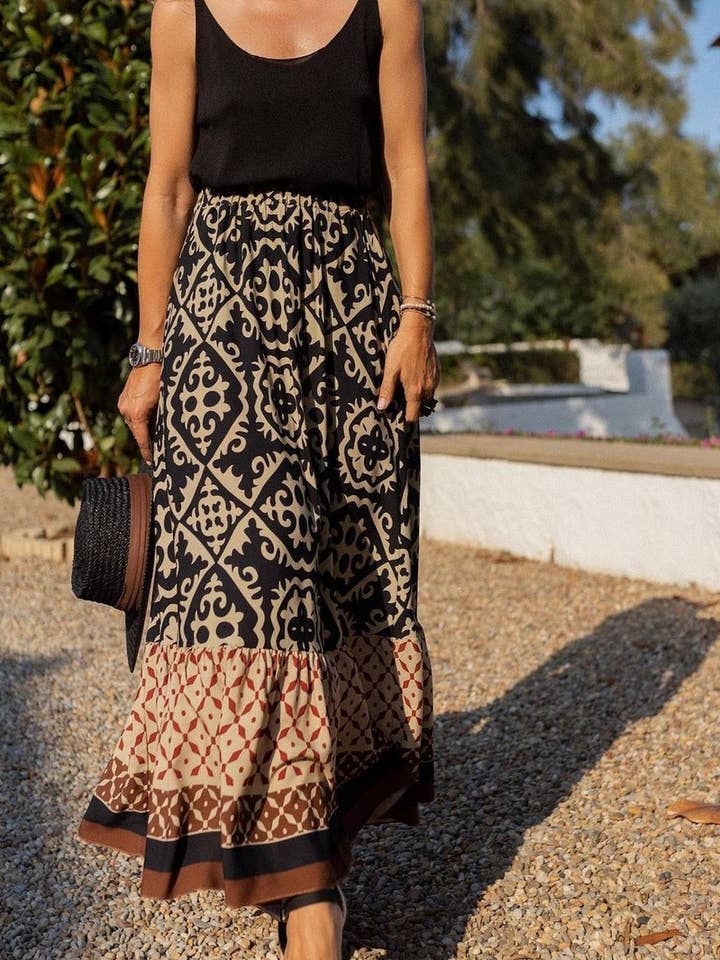 NINEXIS - Wholesale Skirt - Women's - CWBLS0561_SUMMER NEW PRINTED LOOSE STITCHING BIG SWING SKIRT8