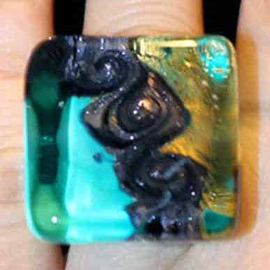 Aquamarine Three Vortices Cube Ring for wholesale by La Fondazione - Handmade Murano Glass