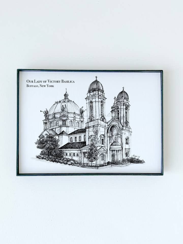 Lámina ilustrativa de la Basílica de Nuestra Señora de la Victoria, Buff, NY para venta al por mayor de Rust Belt Love Paperie