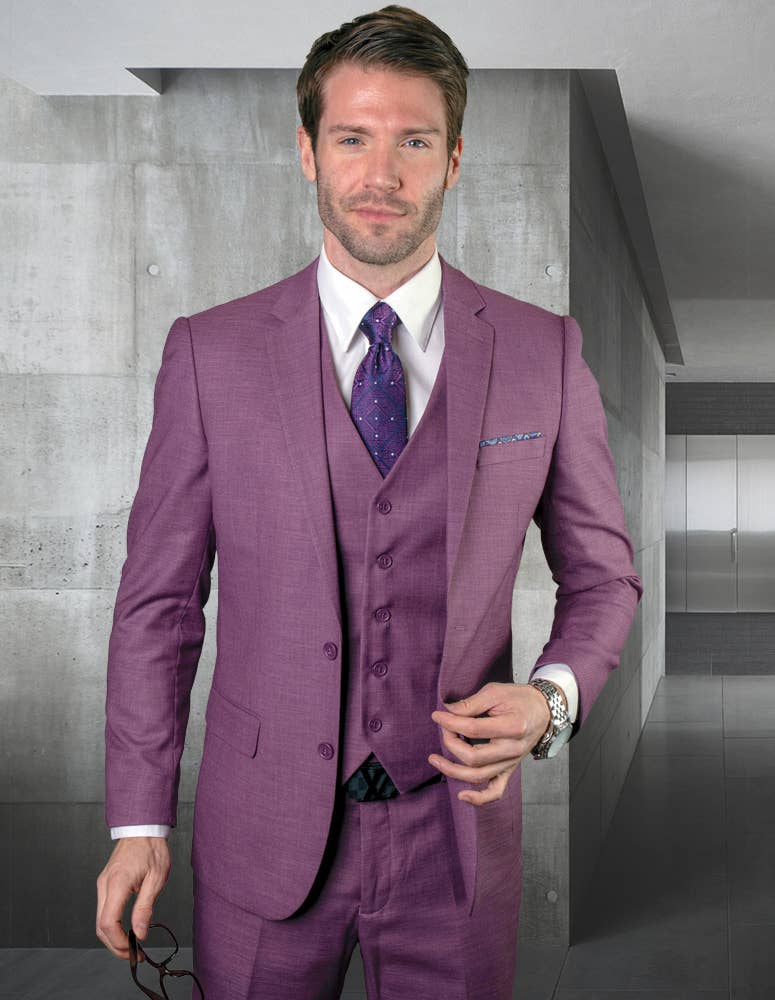 Statement Clothing - Venta al por mayor Conjunto de vestir - Hombre - Traje de hombre ajustado Lazaro de 3 piezas en color sólido5