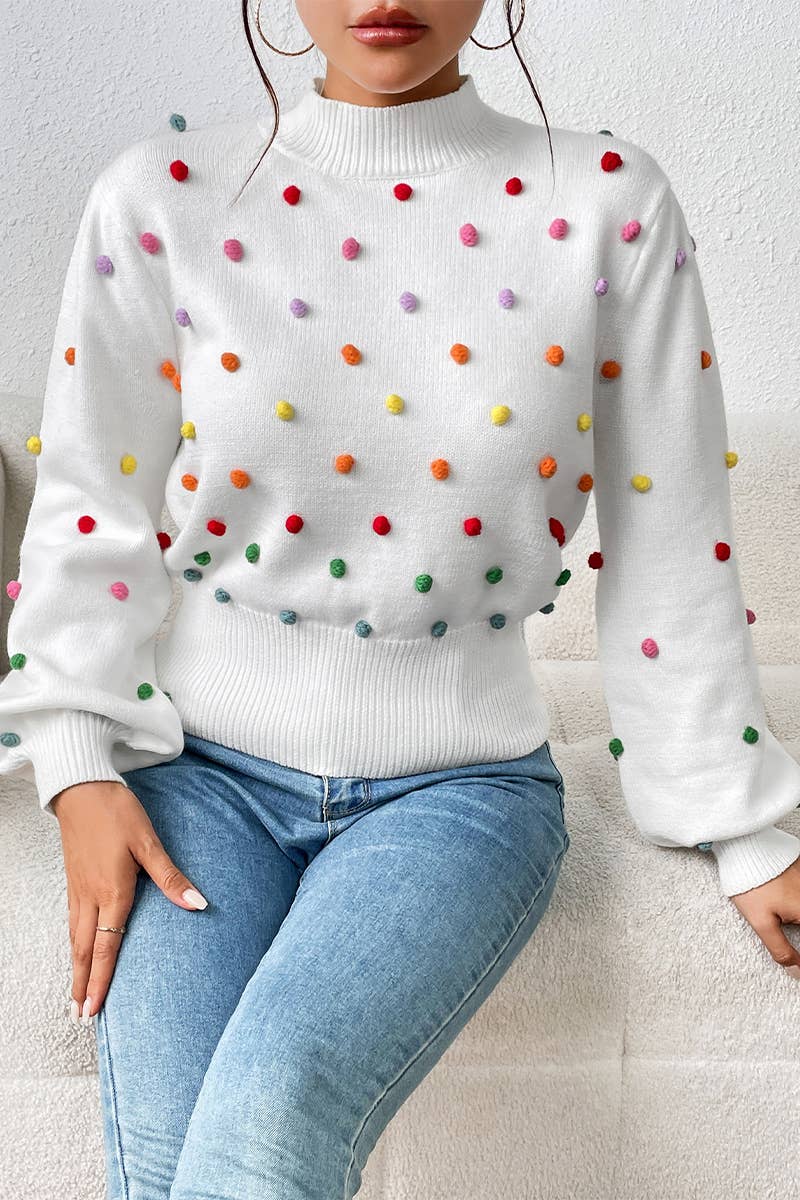 Lily Clothing - Wholesale Knit Sweater - Women's - WOMEN RIBBED HIGH NECK COLOR SWISS DOT JUMPER TOP_CWOSWL028021