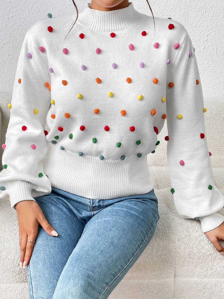 Lily Clothing - Wholesale Knit Sweater - Women's - WOMEN RIBBED HIGH NECK COLOR SWISS DOT JUMPER TOP_CWOSWL028021