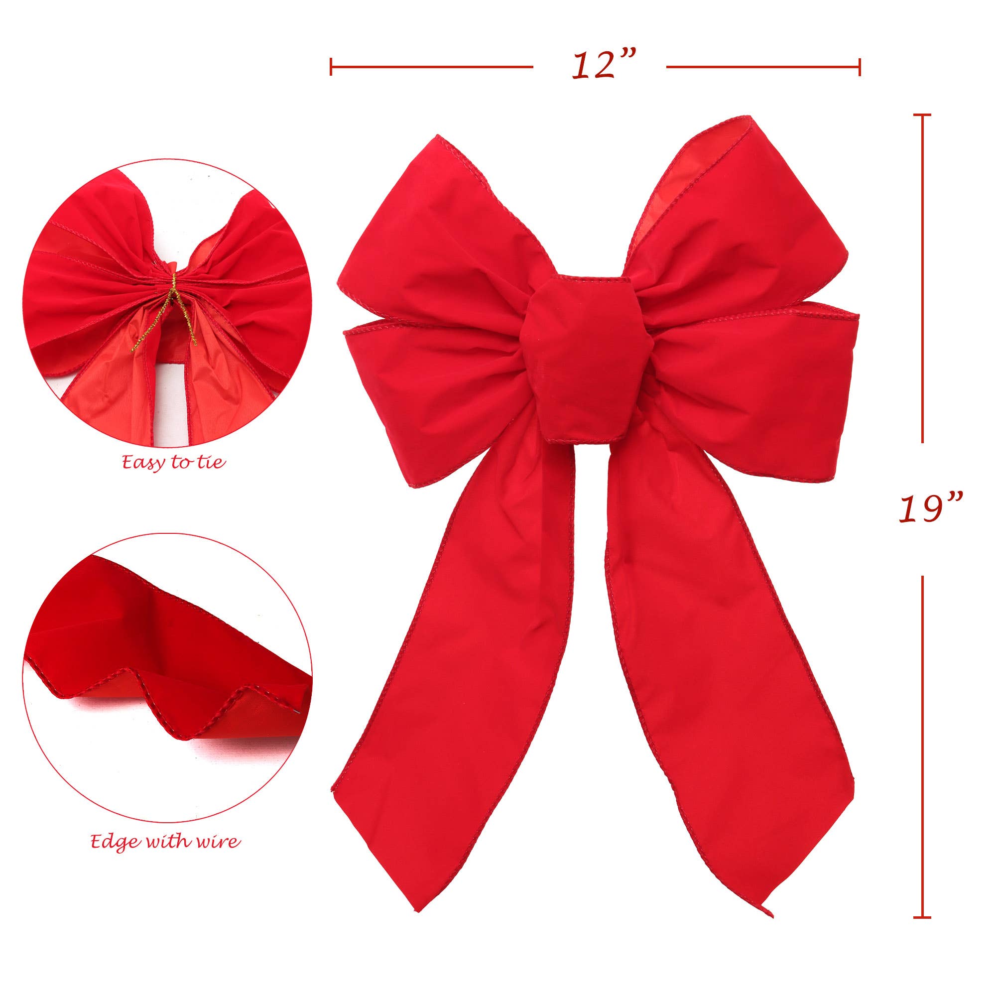 Larksilk - Wholesale Christmas Decoration - Red Wired Christmas Bows-12-Pack Decorative Holiday Ribbon2
