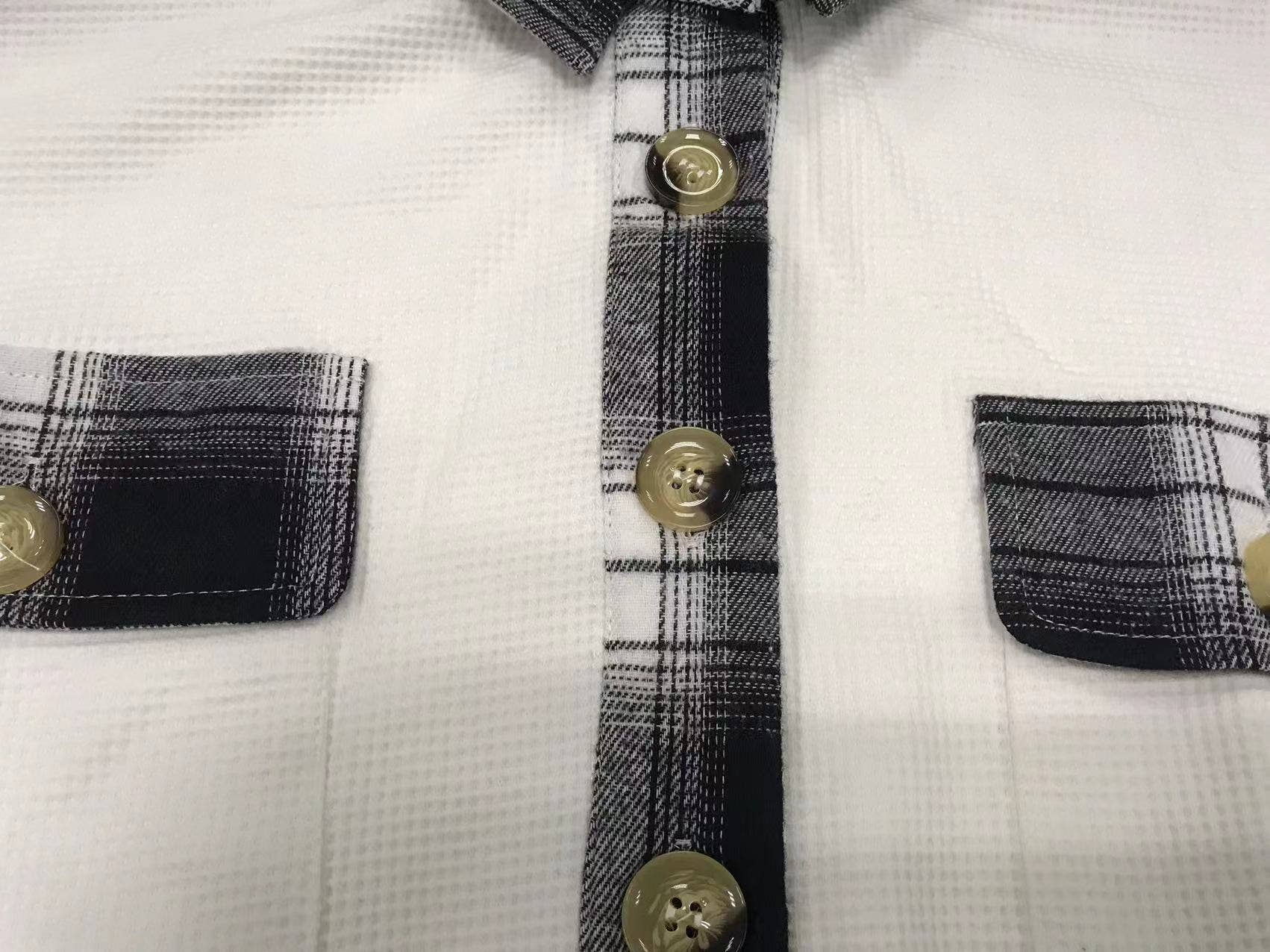 Sweetkama - Wholesale Button Down Shirt - Women's - Ladies Plaid Waffle Splice Botton Down Shirt 683218