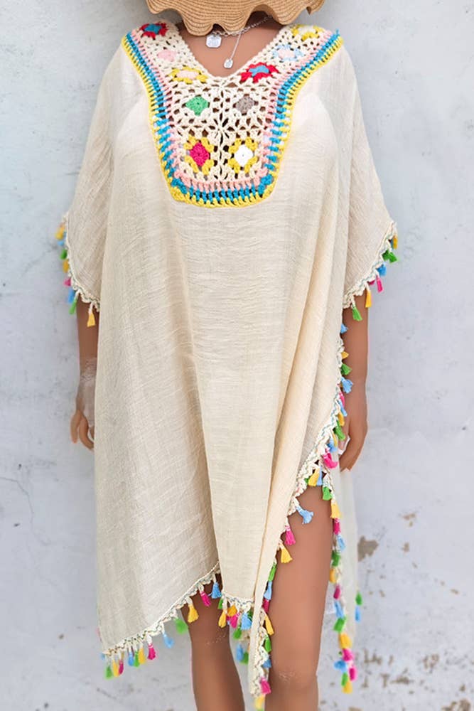 UNISHE – wholesale Kimono – Women's – Crochet Knit Lace Splicing Fringe Kimono OYM0520