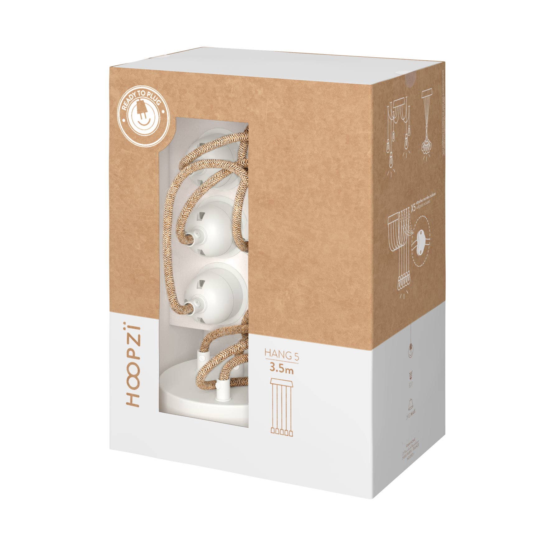 Hoopzi - Wholesale Chandelier/Hanging Light - Hang 5 Ceiling Pendant Light 3.5 m with 5 Lights String White1