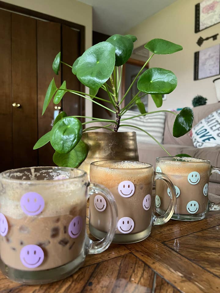 Smiley Face Glass Mug for wholesale by And Do It Anyway