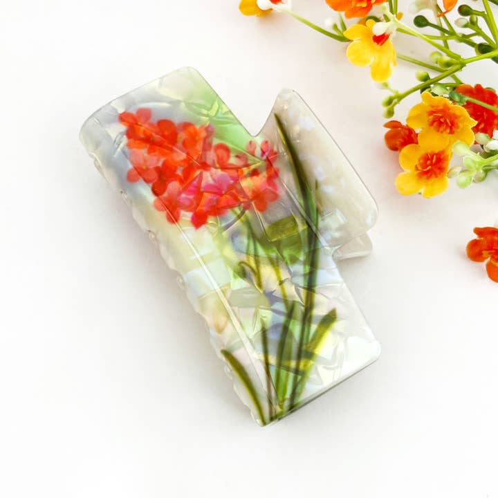 mildstyles - Wholesale Hair Clip - Women's - Vintage Floral Rectangle Print Hair Claw Clip5