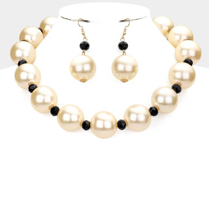 Chunky Pearl Statement Necklace & Earring Set for wholesale by Sensibling Corp.