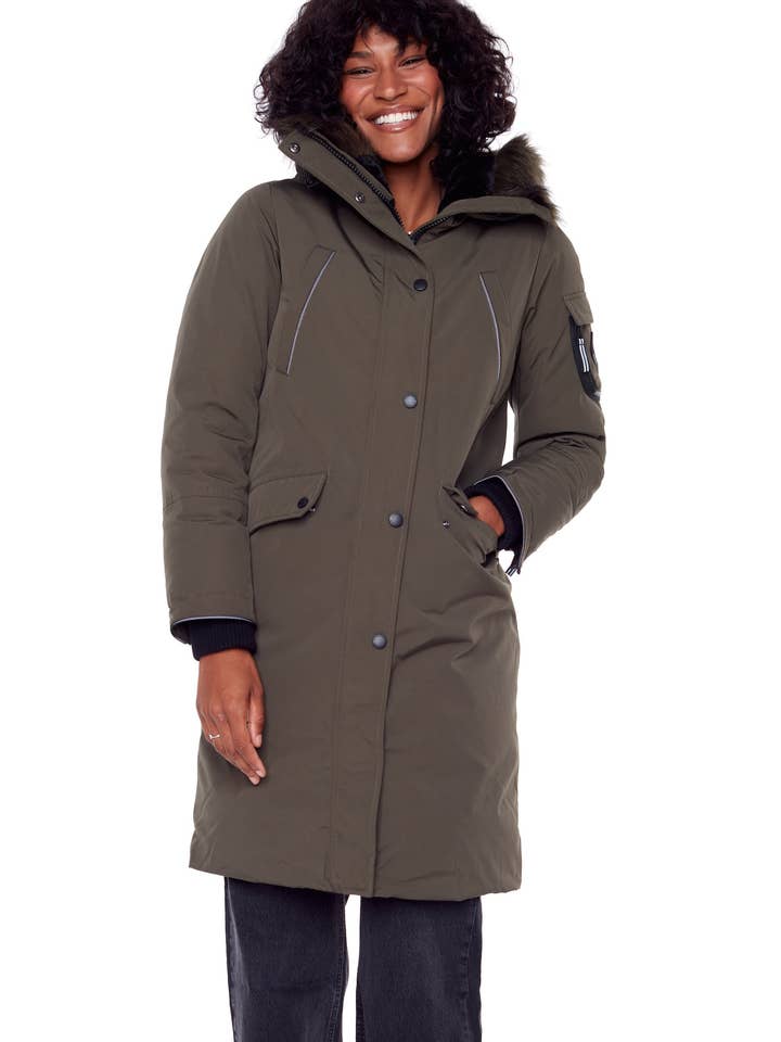 LAURENTIAN | WOMEN'S VEGAN DOWN (RECYCLED) LONG PARKA, OLIVE for wholesale on Faire1