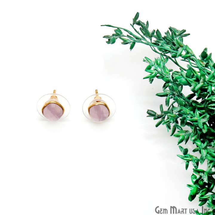GemMartUSA - Wholesale Stud/post earrings - Gemstone Cushion Shape 6mm Gold Plated Small Studs Earring6