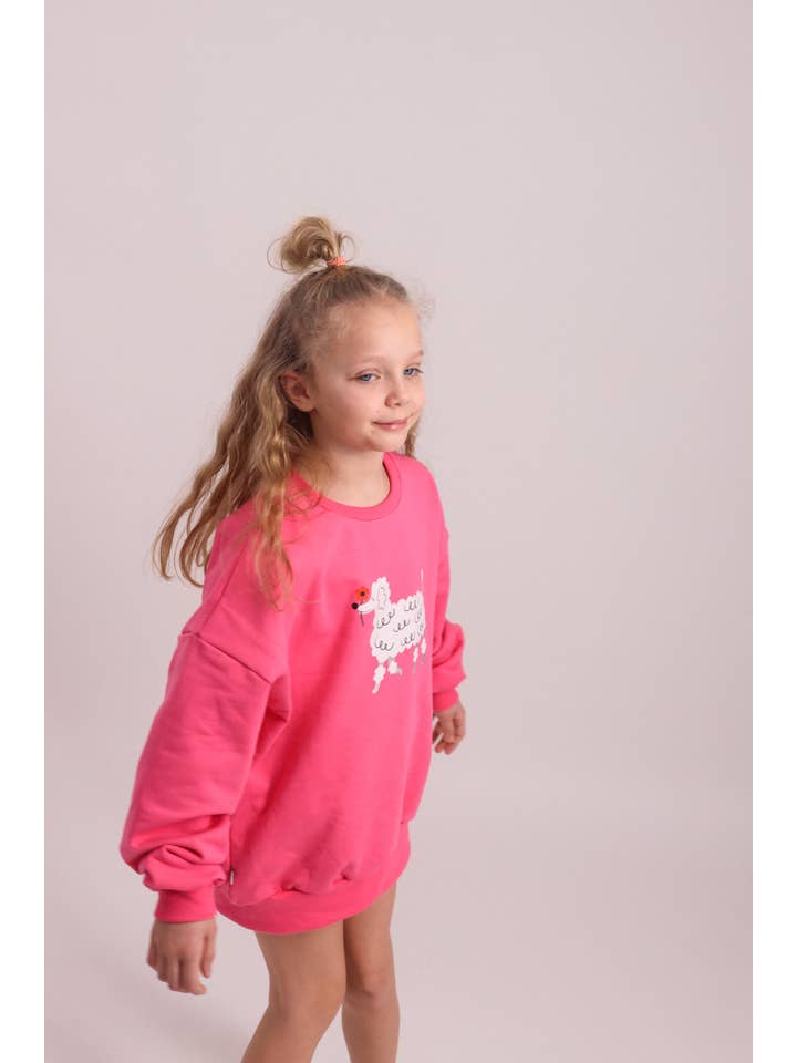 Dont Grow Up - Wholesale Sweatshirt - Kids - POODLE ON PINK SWEATSHIRT (DELIVERY TIME APPROX. 14 DAYS)