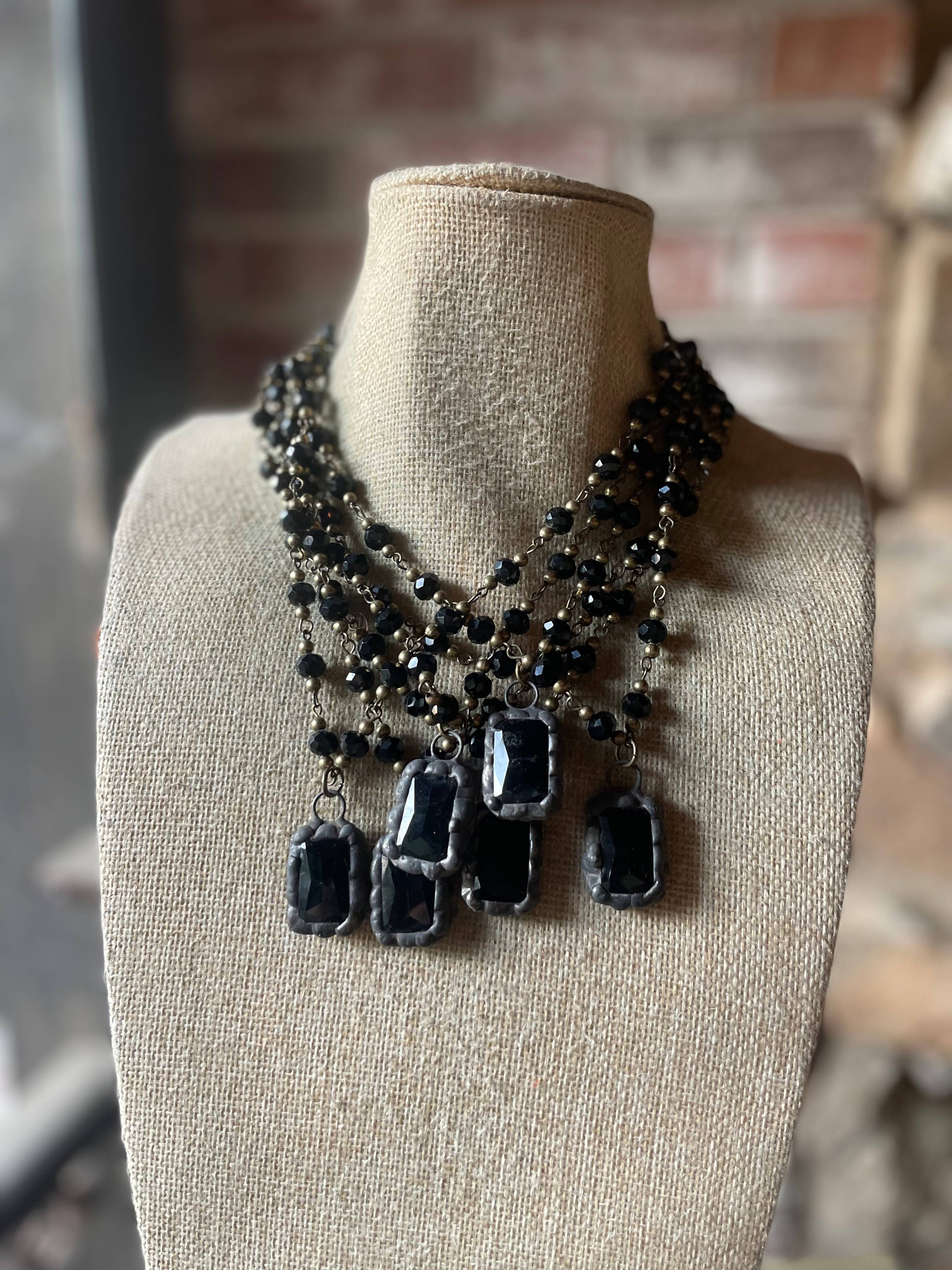 Gypsy South - Wholesale Pendant/Charm Necklace - Black Crystal Soldered Necklaces