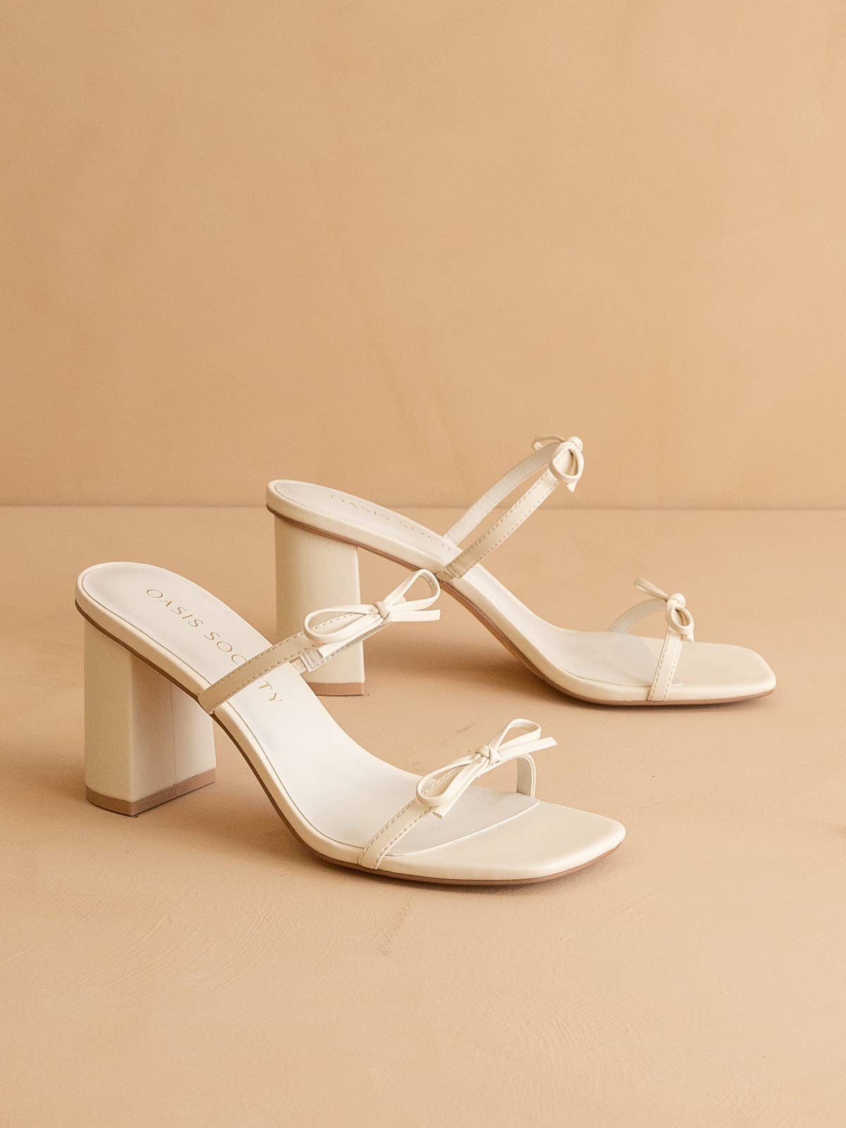 The Wendy | Beige Double Strap Bow Heels for wholesale on Faire2