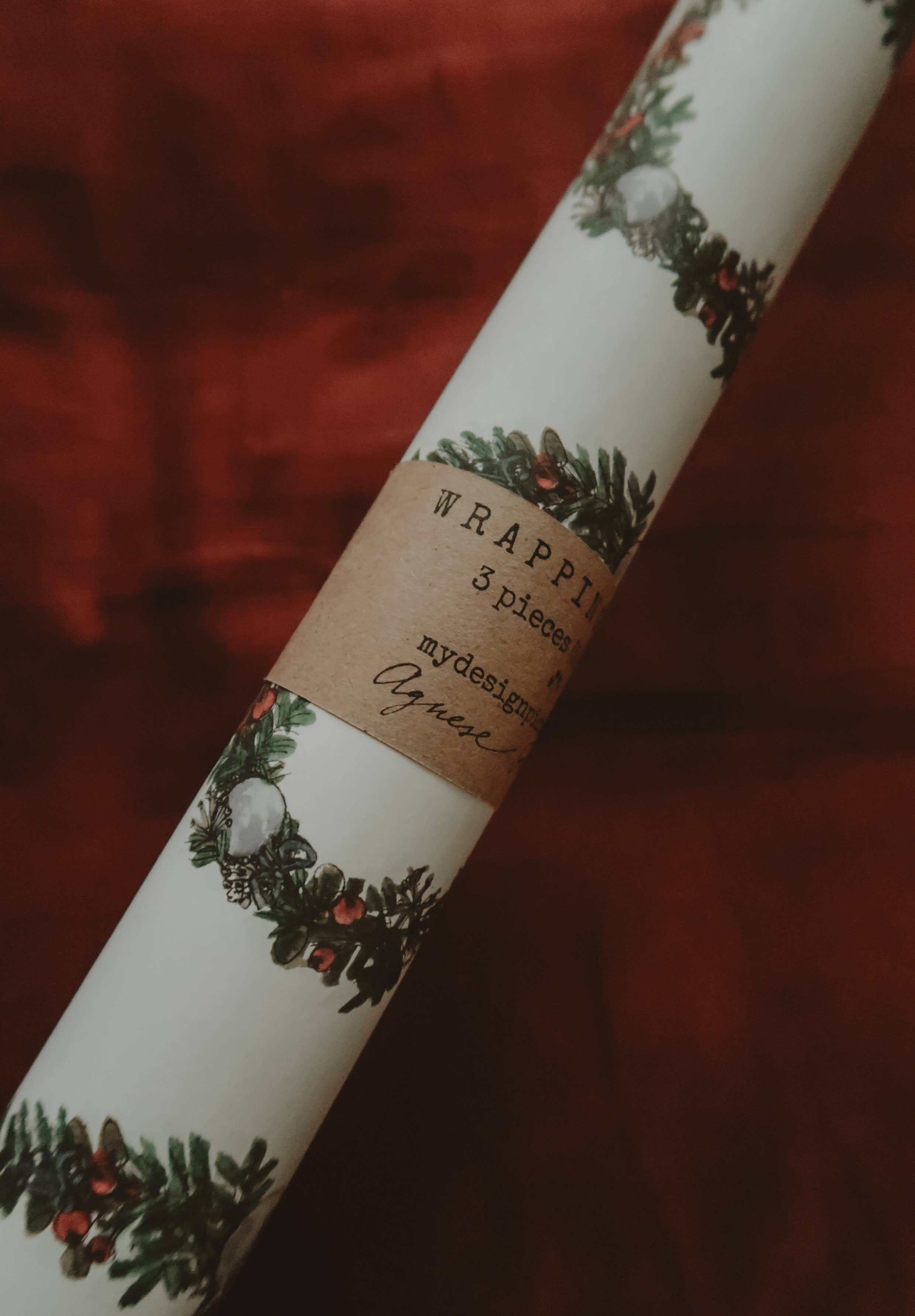 MyDesignPictures - Wholesale Flat Wrap - Christmas Wreath white Wrapping Paper7