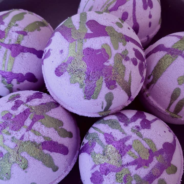 Purple People Pleaser Lavender Lime Bath Bomb for wholesale by Ray of Lily Bath Works LLC