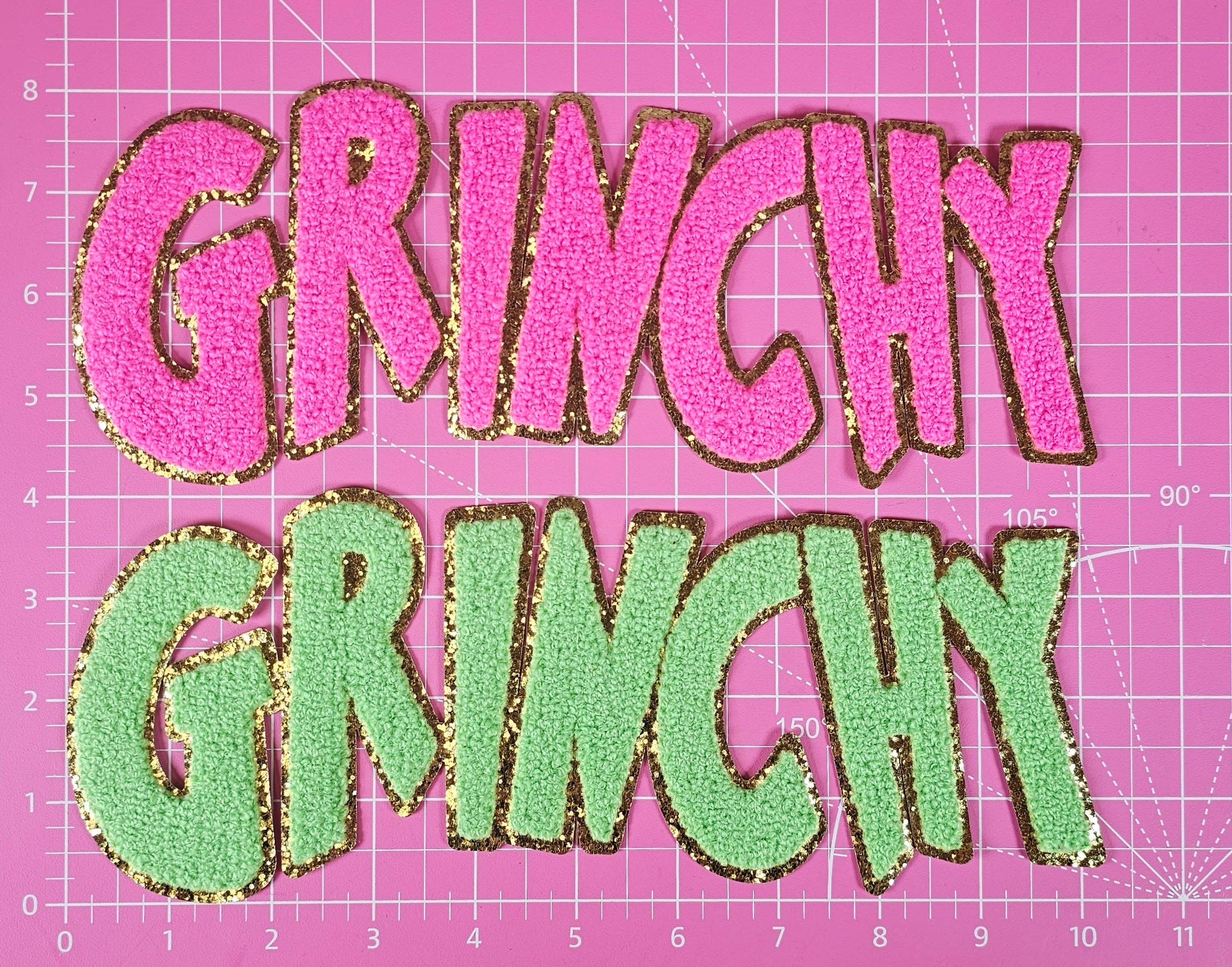 Scratch Decor - Wholesale Patch - Grinchy Word Chenille Gold Glitter Iron-on Patch8