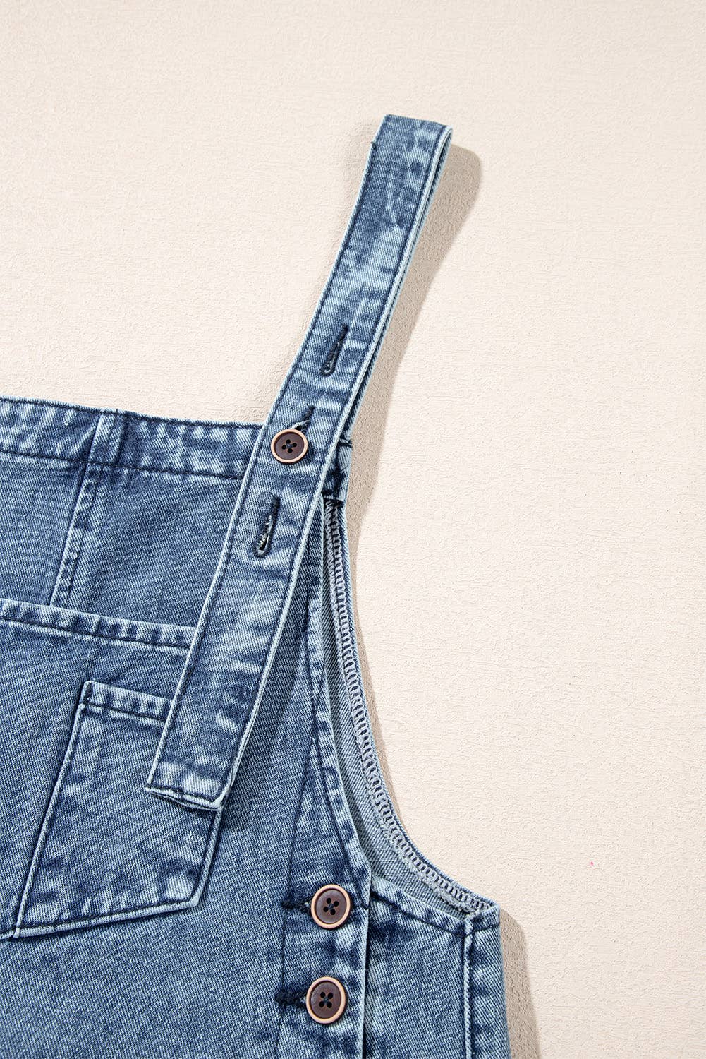 Babs + Birdie - Wholesale Overalls - Women's - Indigo | Distressed Bib Pocket Wide Leg Denim Overall3