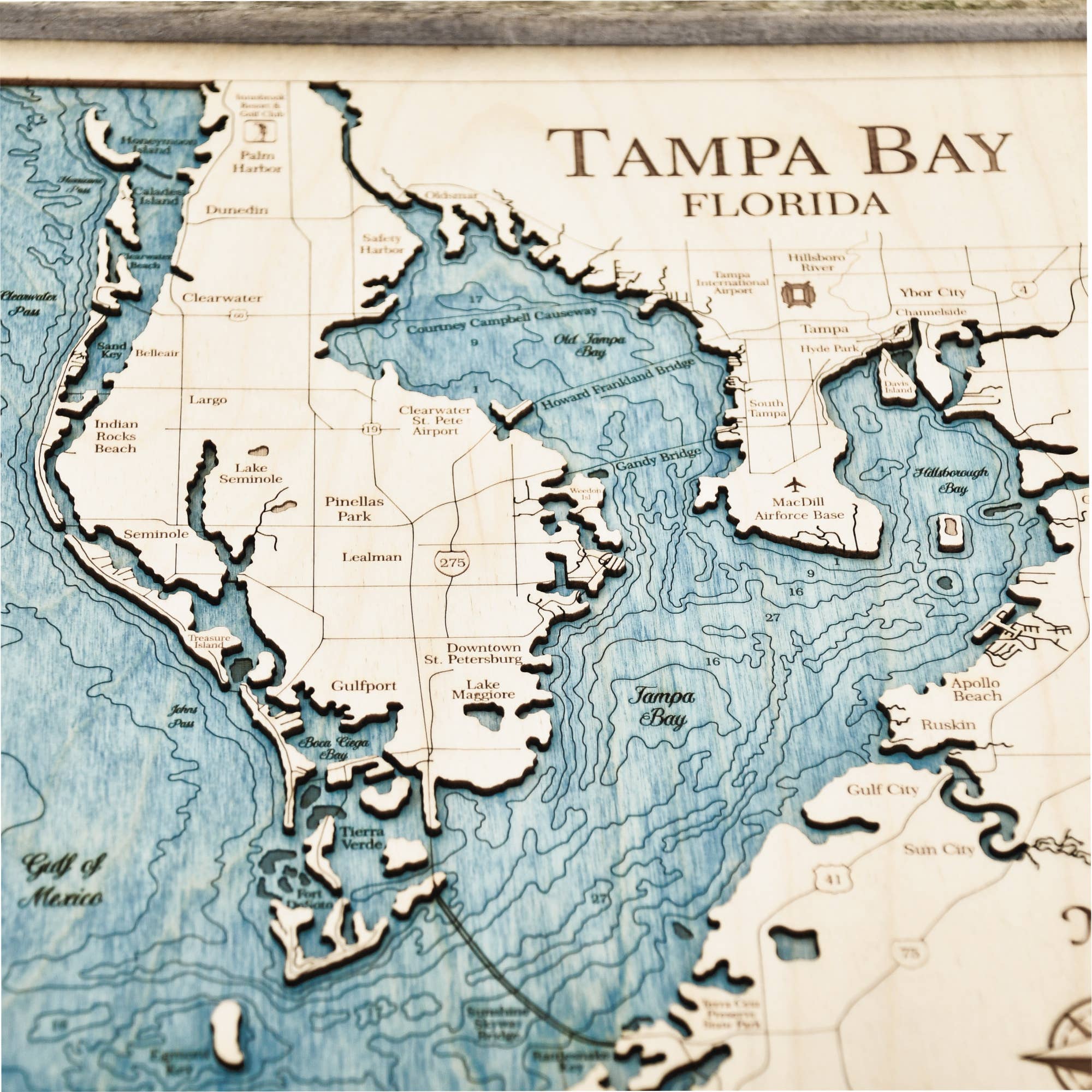 Sea & Soul Nautical Chart Art - Wholesale Map - Tampa Bay Nautical 3D Wood Map Wall Art, Coastal Home Decor11