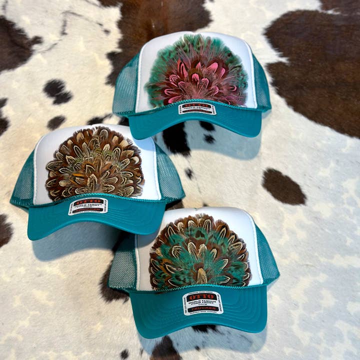 High Ho Silversmithing - Wholesale Trucker Hat - Women's - JADE AND WHITE FEATHER TRUCK HAT9