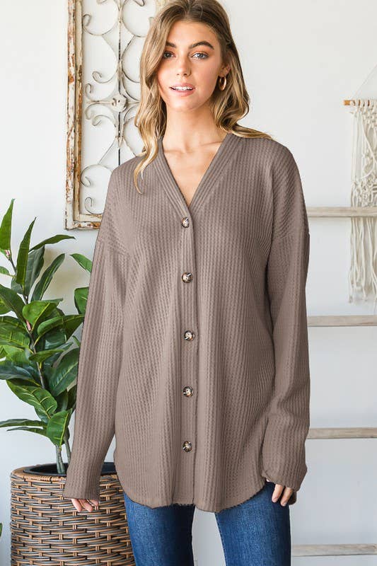 HEIMISH - Wholesale Cardigan - Women's - EJ6729-10 SOLID WAFFLE BUTTON DOWN CARDIGAN16