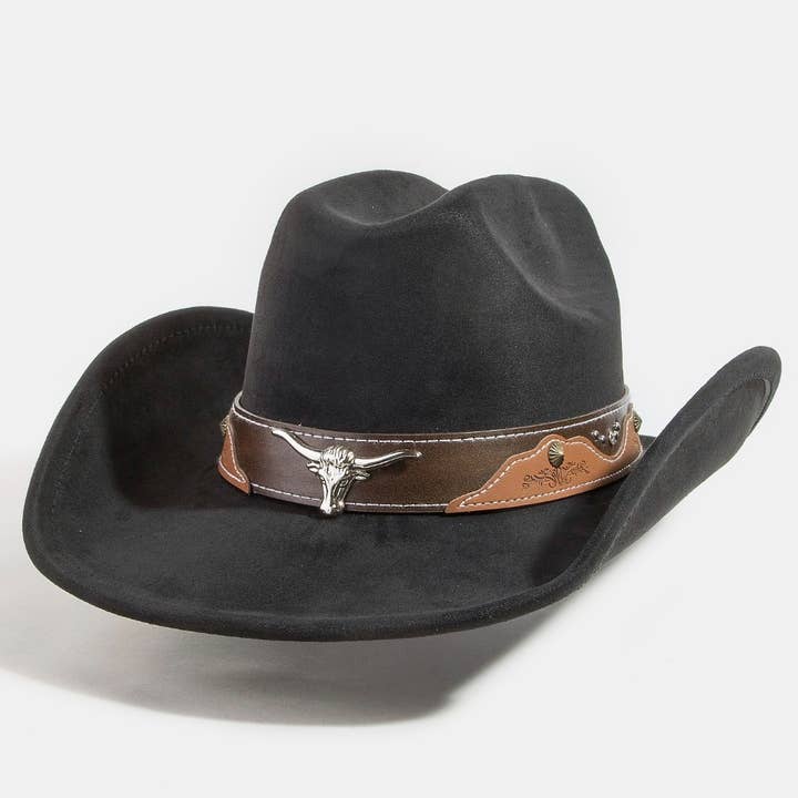 Collections by Fame Accessories - Wholesale Cowboy Hat - Women's - Western Long Horn Leather Strap Cowboy Hat7