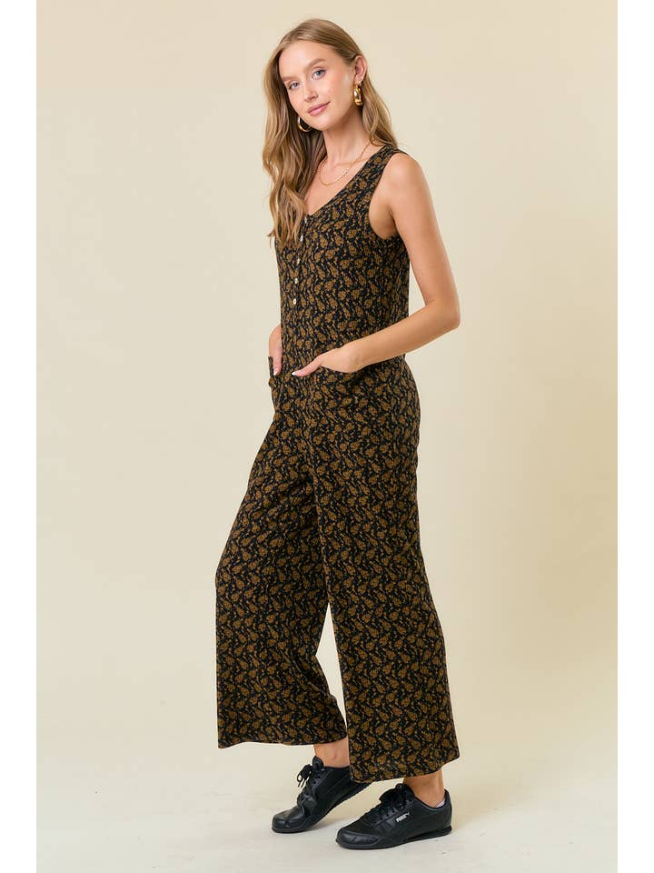 Doe and Rae - Wholesale Jumpsuit - Women's - FRONT BUTTON JUMPSUIT W/ POCKETS - 27018R-1