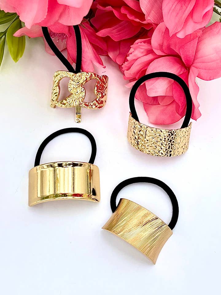 Set of 4 elastic scrunchies with metal ST61 for wholesale by BYREN | ÉLINE L'ATELIER