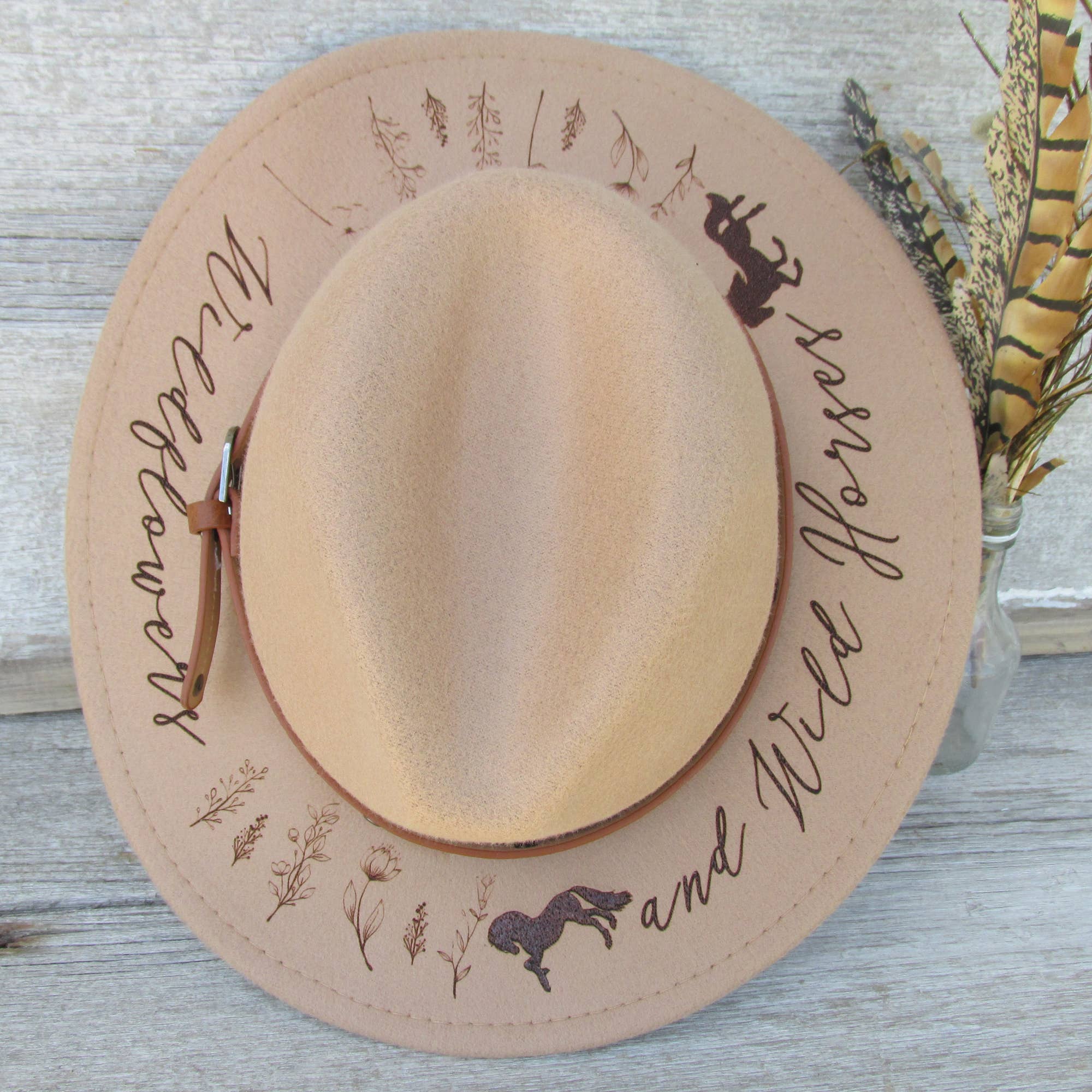 Memories for Life - Wholesale Fedora - Women's - Burned Felt Hat - Fedora Cowboy - Wildflowers & Wild Horses