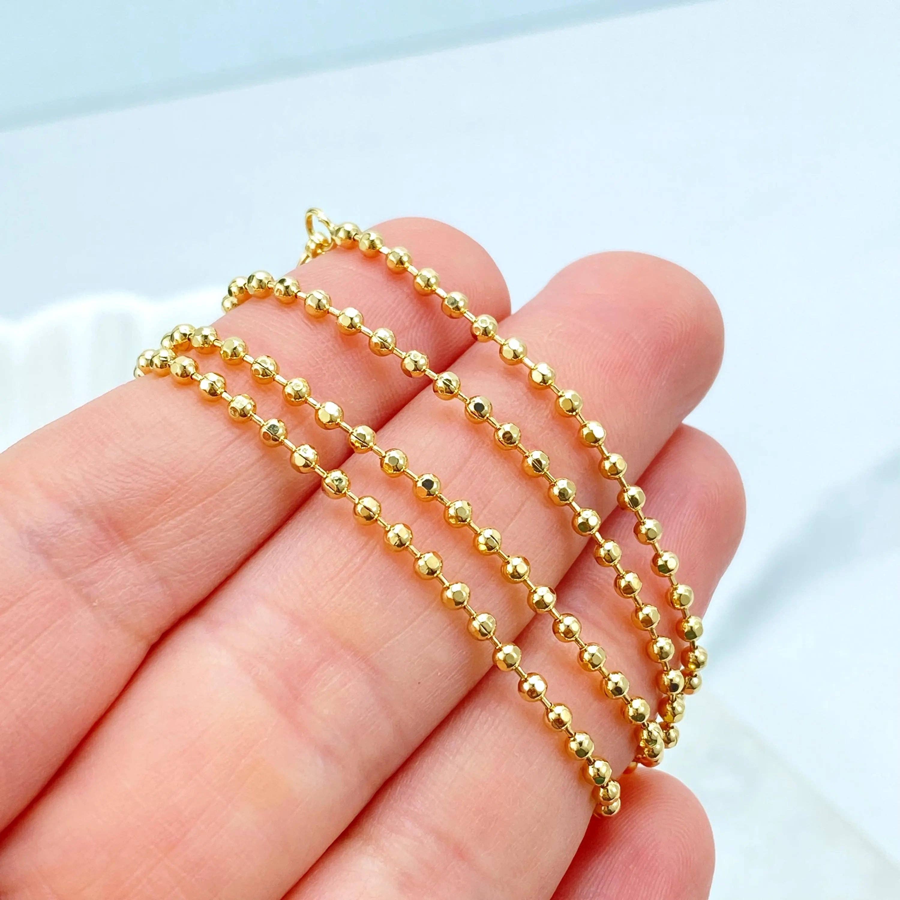 Luxus Accessories - Wholesale Beaded/Pearl Necklace - 18k Gold Filled Bead Ball Chain Necklace, 2mm Round Beads Chain, Available in 18" or 20", Minimalist Gold Chain2