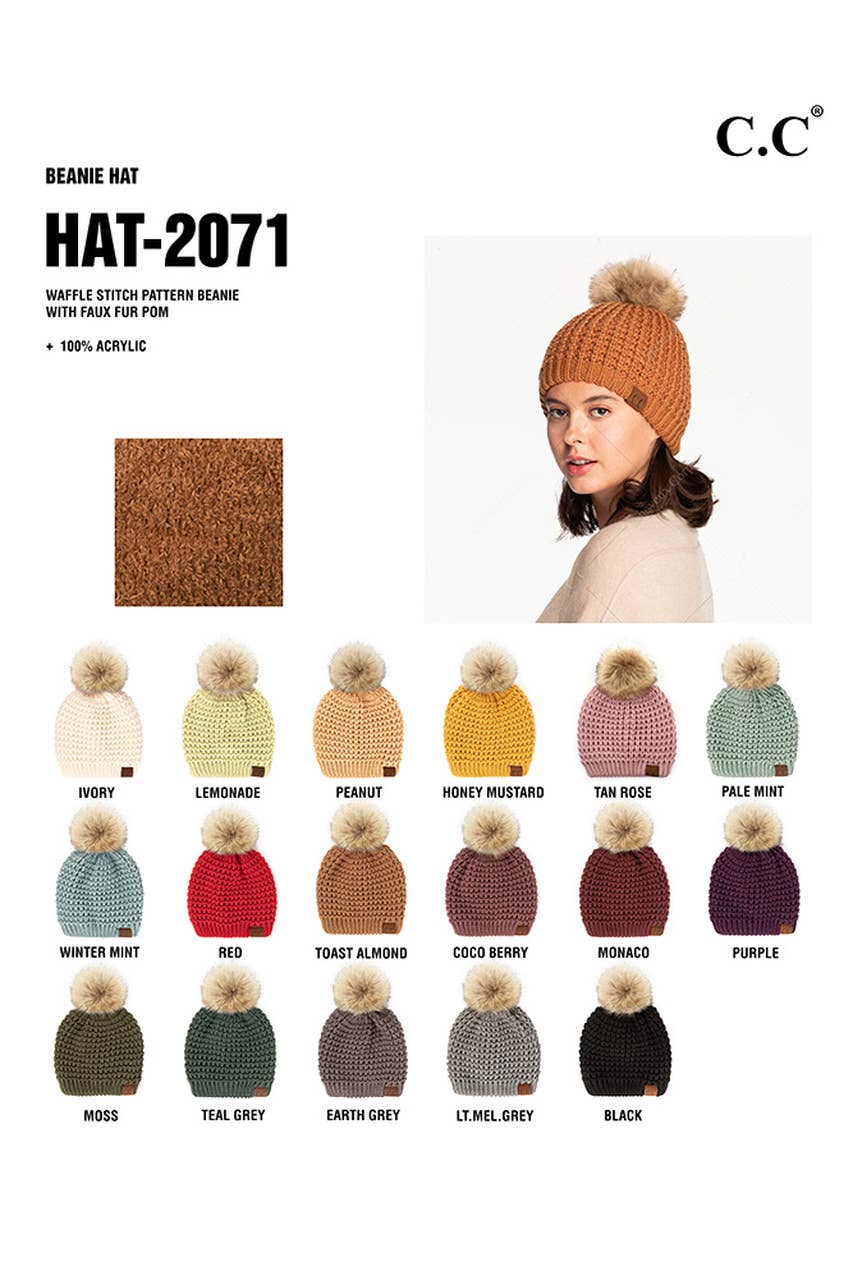 Hana - Wholesale Beanie - Women's - C.C Waffle Stitch Pattern Pom Beanie19