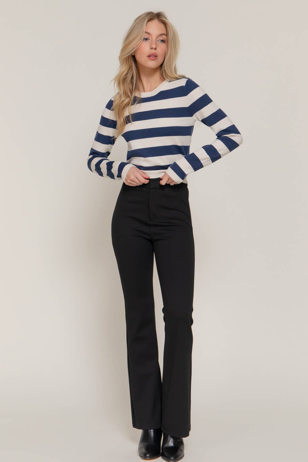 Active Basic | Active USA - Wholesale Knit Sweater - Women's - Long Sleevv Crew Neck Stripe Fitted Sweater15