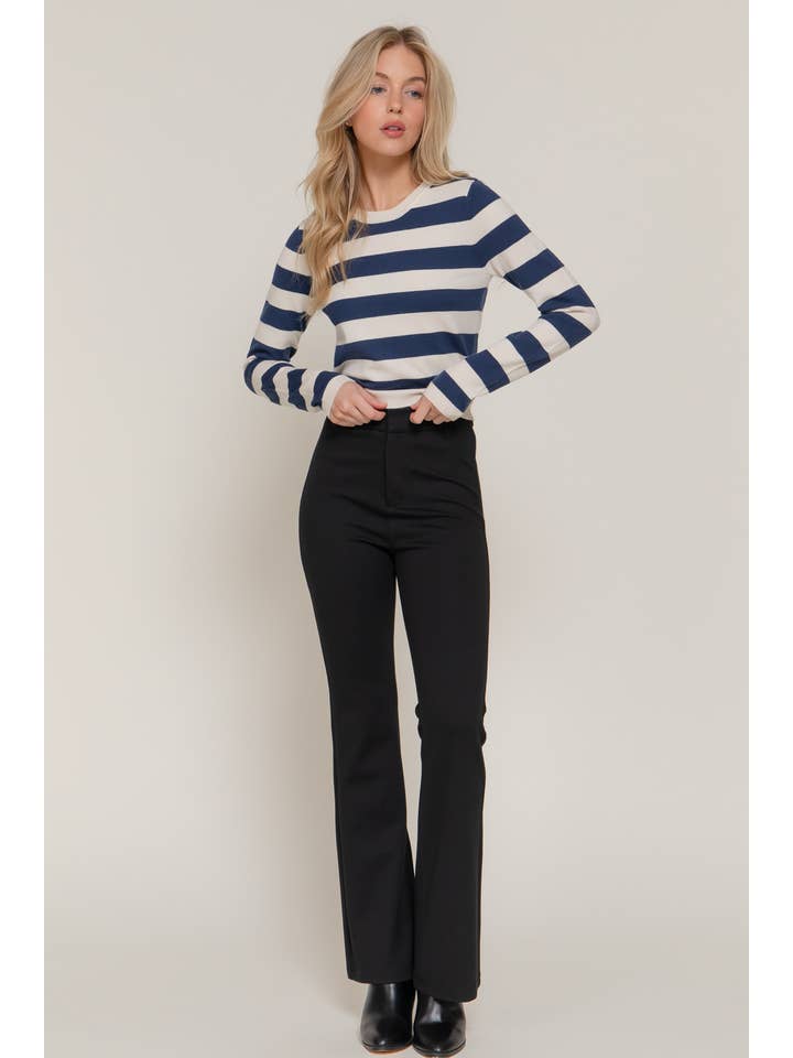 Active Basic | Active USA - Wholesale Knit Sweater - Women's - Long Sleevv Crew Neck Stripe Fitted Sweater15