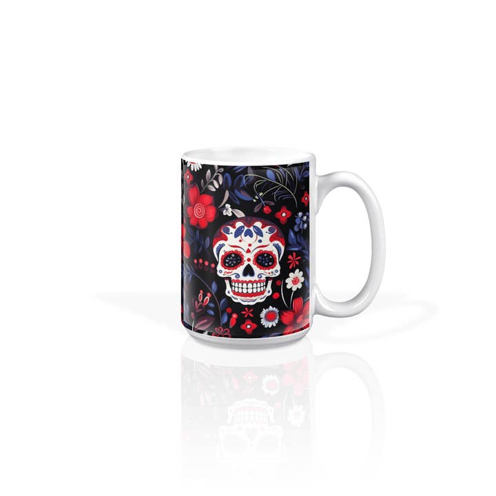 Seasons Spirit - Wholesale Coffee Mug - Day of the Dead Sugar Skulls - Ceramic 15oz Mug White2