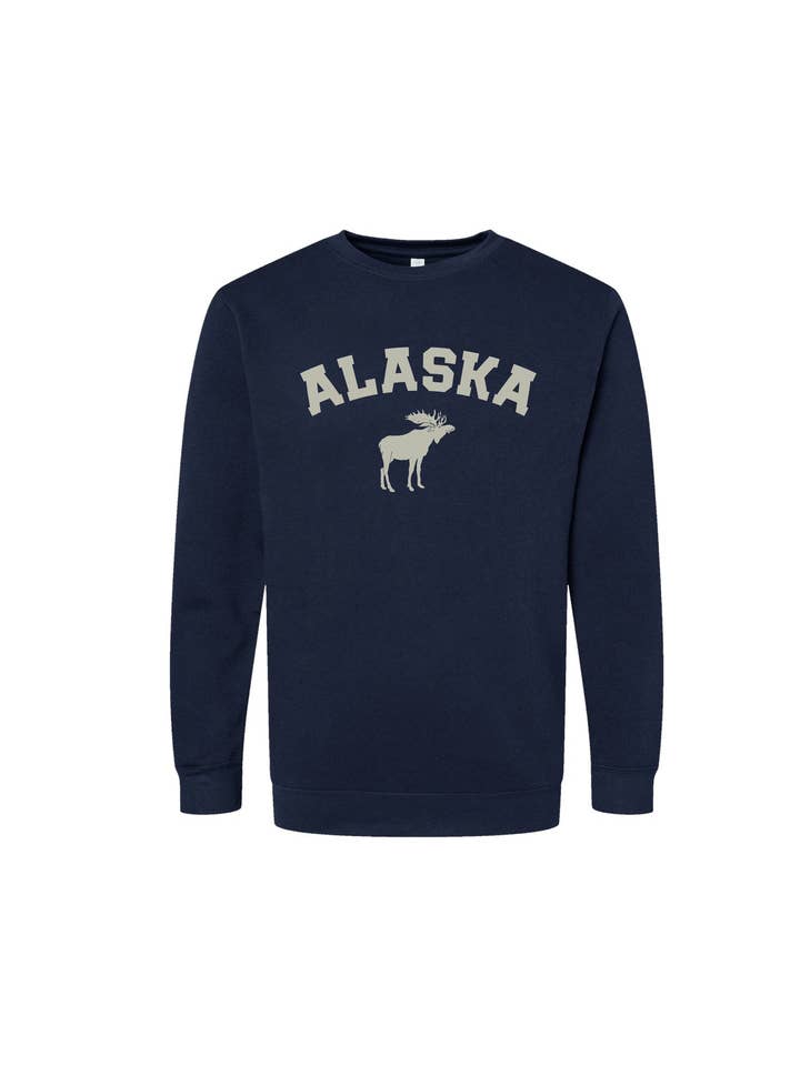 Alaska Elg Collegiate Voksen Crewneck for engroshandel hos Buffalo Mountain Print + Supply
