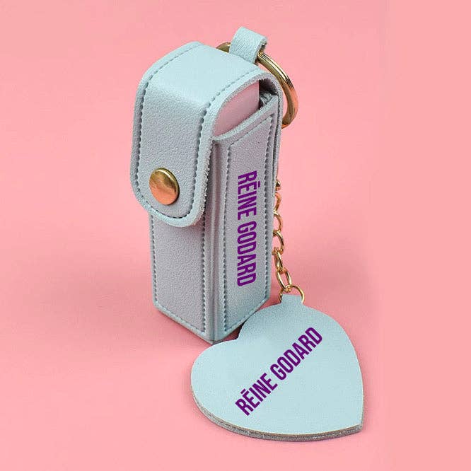 Blue Leather lipstick case w/ mini mirror keychain for wholesale by Reine Godard