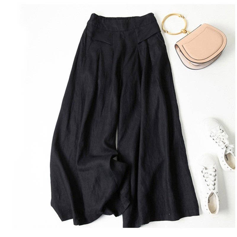 FurDecoration - Wholesale Pants - Women's - High Waist Wide Leg Pants - Solid Color Lightweight Crop2