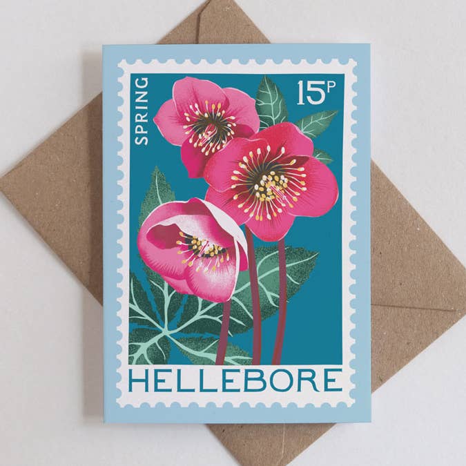 Hellebore | Everyday greetings card, mini card | Spring, stamp for wholesale by Printer Johnson Ltd