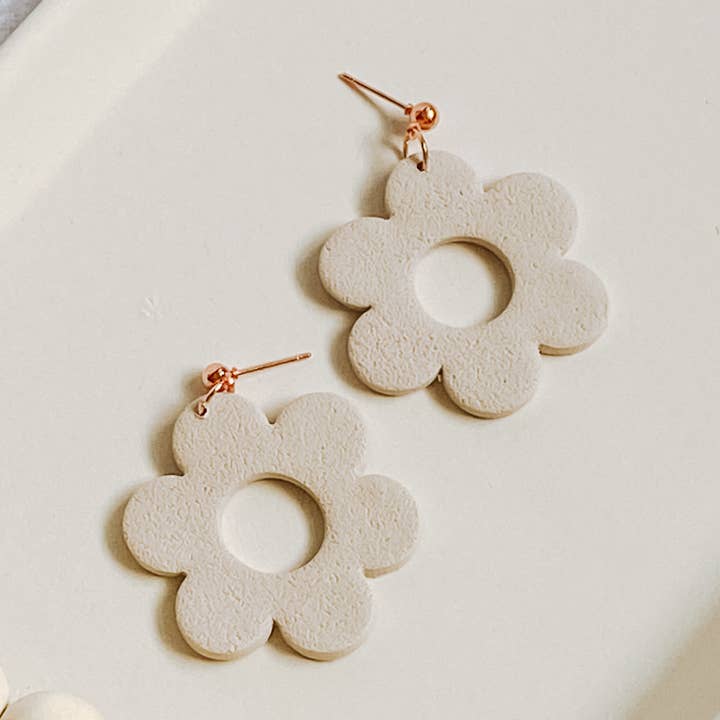 Tan Daisy Dangle for wholesale by Happily Handmade Clay