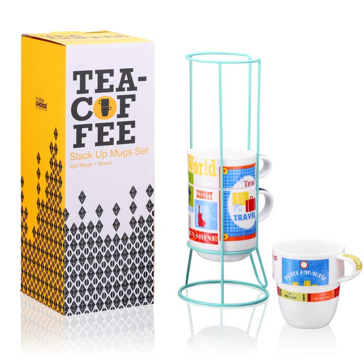 Holiday -Set med 4 muggar på stativet, New Bone China 300ml för wholesale av Silly Design