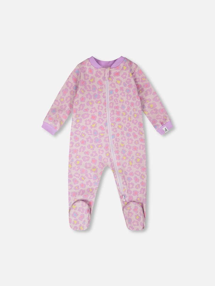Organisch Katoenen Baby Eendelig Pyjama Paars Dierenprint voor wholesale door Deux par Deux